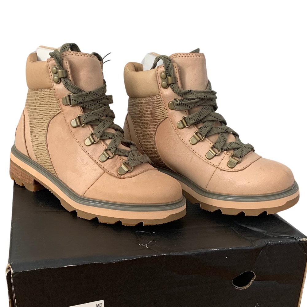 Sorel Lennox Hiker STKD Womens Sz 5.5 Tan Green Waterproof Hiking Boot